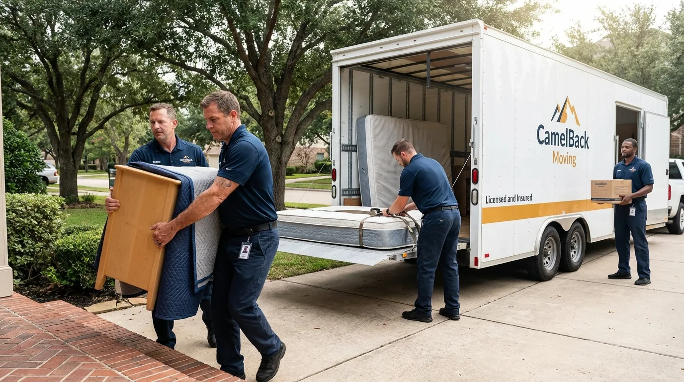 Crew loading residential truck for cross-state move from New London, OH