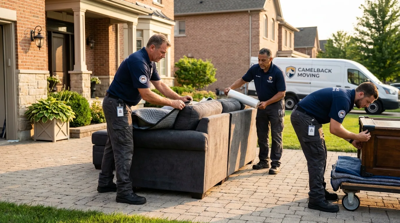 Large estate moving crew wrapping furniture in New London, OH