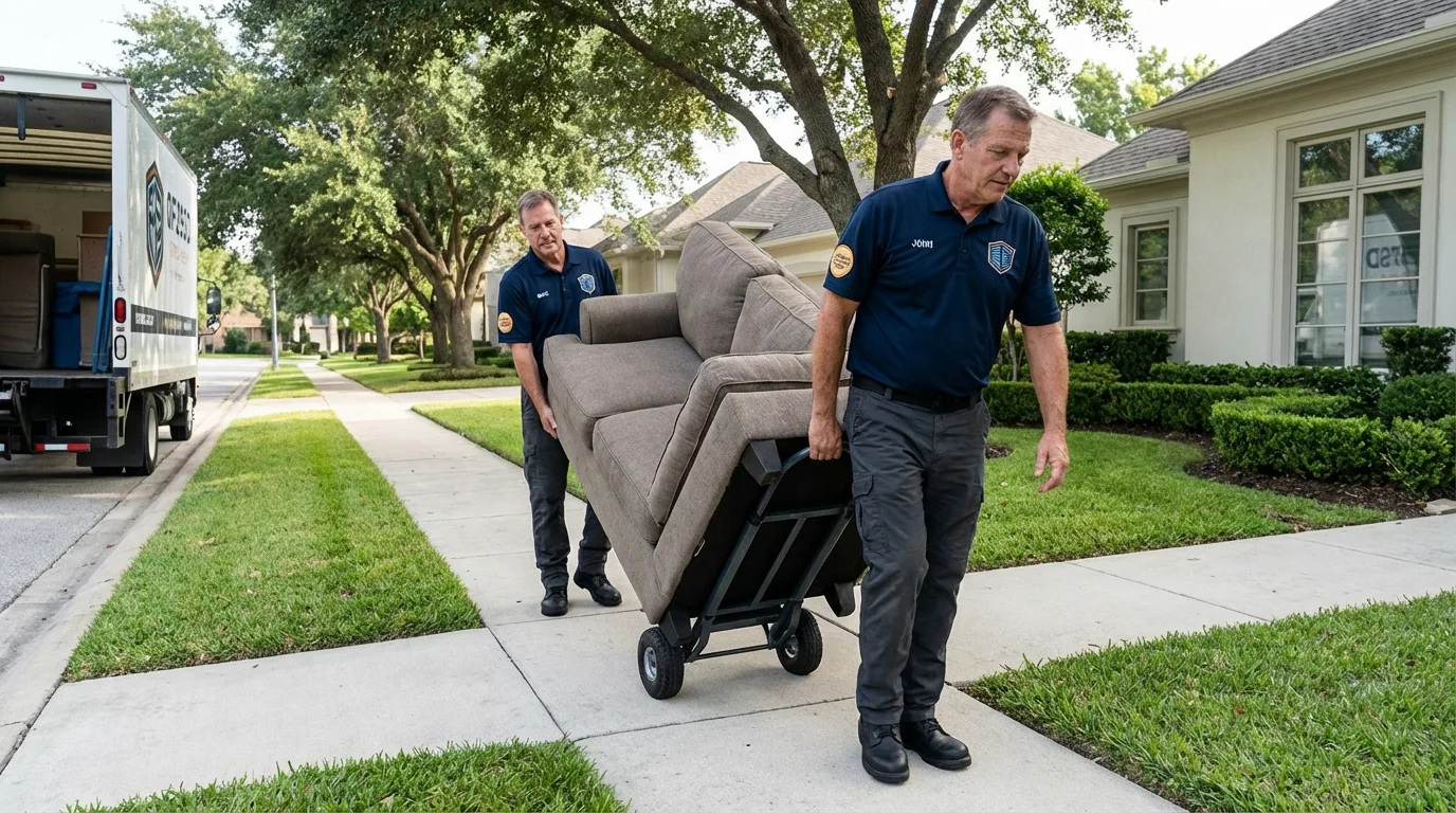 Local residential moving crew loading furniture in New London, OH