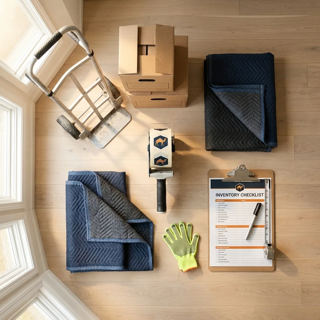 Professional moving supplies and packing materials layout for New London residential relocations